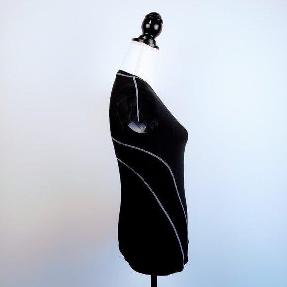 ATHLETA Tee Top, Black Polyester Short Cap Sleeve Stretchy Running Yoga, XS - Picture 3 of 12